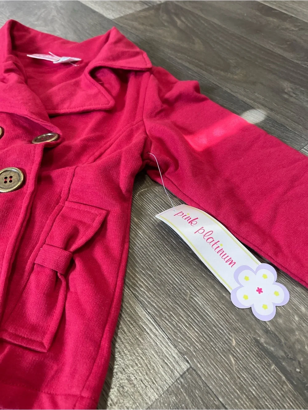 Girls' Red Double-Breasted Peacoat Jacket - Pink Platinum